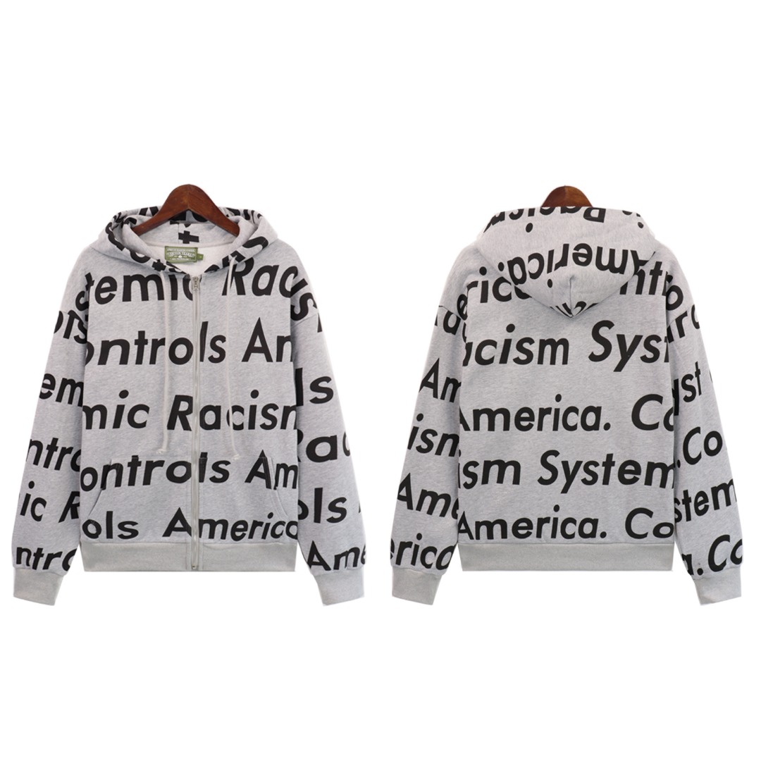 Denim Tears x Arthur Jafa Systemic Racism Controls America Zip Up Hoodie - FashionPlug