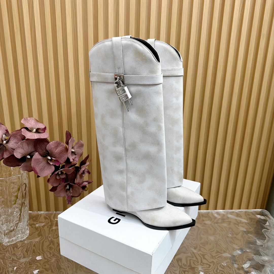 Givenchy Shark Lock Cowboy Boots In Aged Leather - FashionPlug