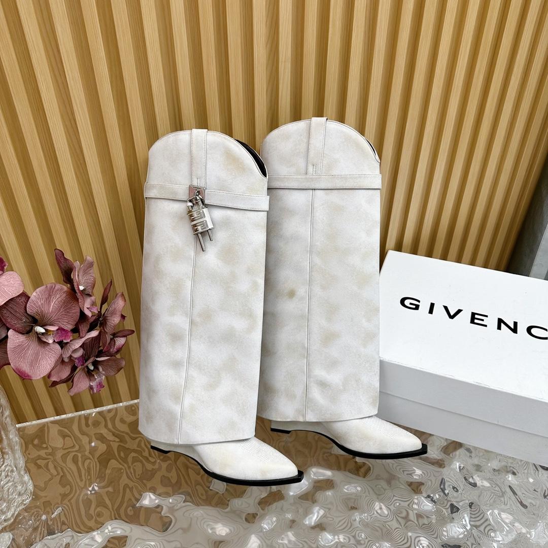 Givenchy Shark Lock Cowboy Boots In Aged Leather - FashionPlug