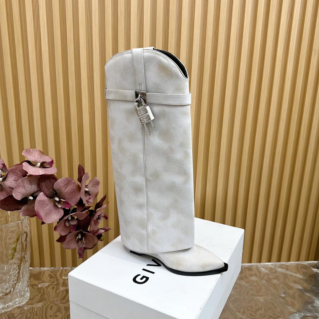 Givenchy Shark Lock Cowboy Boots In Aged Leather - FashionPlug