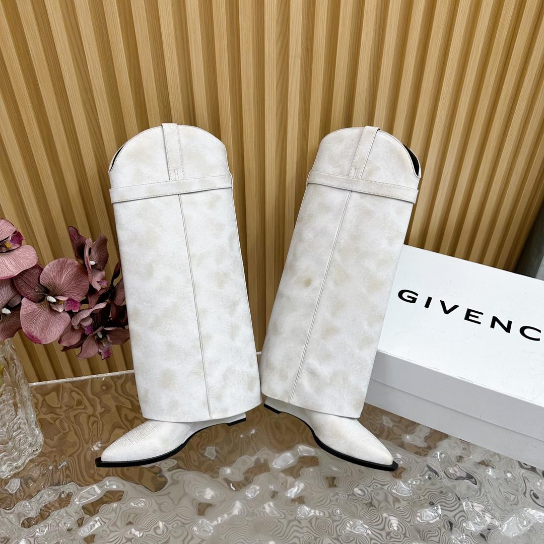 Givenchy Shark Lock Cowboy Boots In Aged Leather - FashionPlug