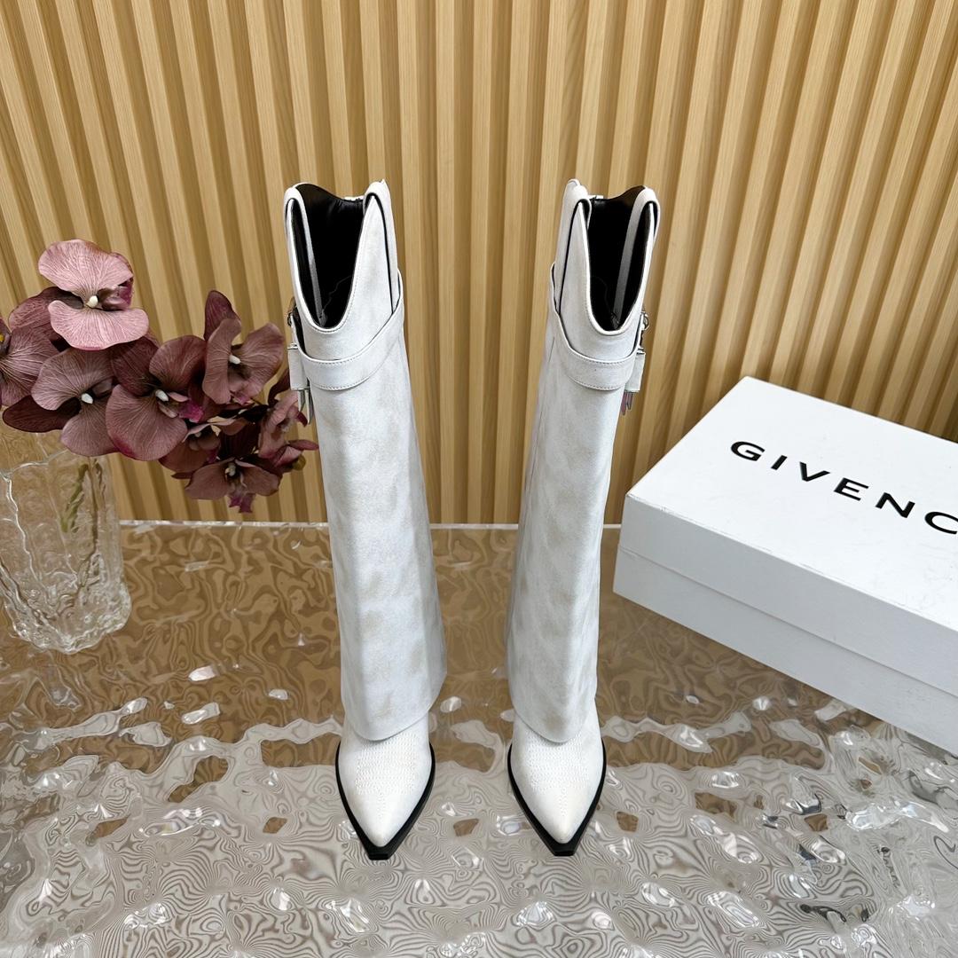 Givenchy Shark Lock Cowboy Boots In Aged Leather - FashionPlug