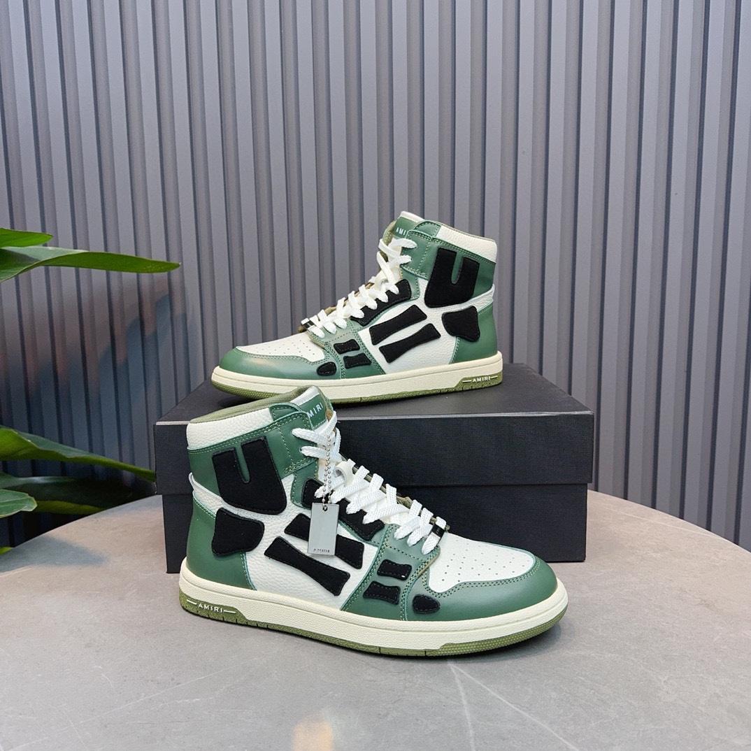 Amiri Leather-Textile High-Top Sneakers - FashionPlug