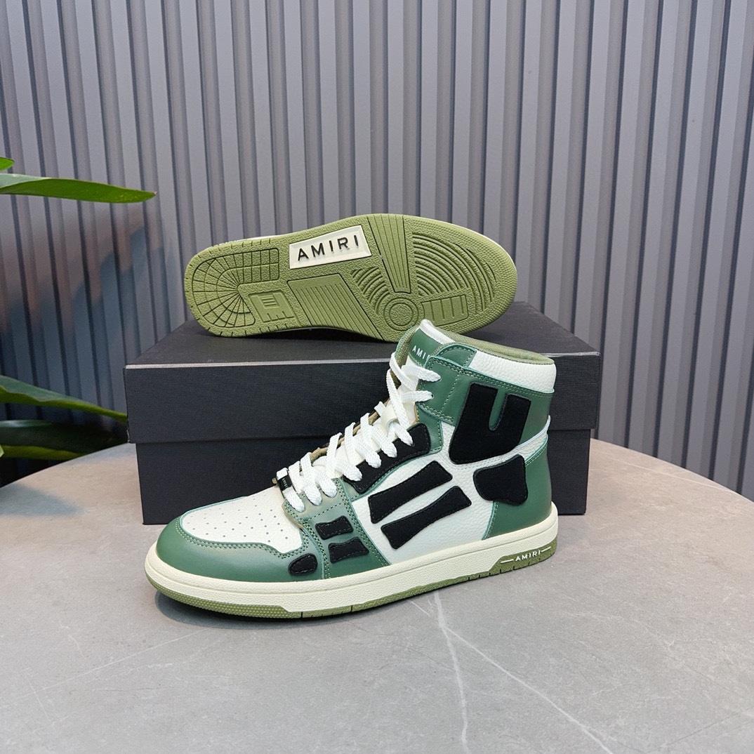 Amiri Leather-Textile High-Top Sneakers - FashionPlug