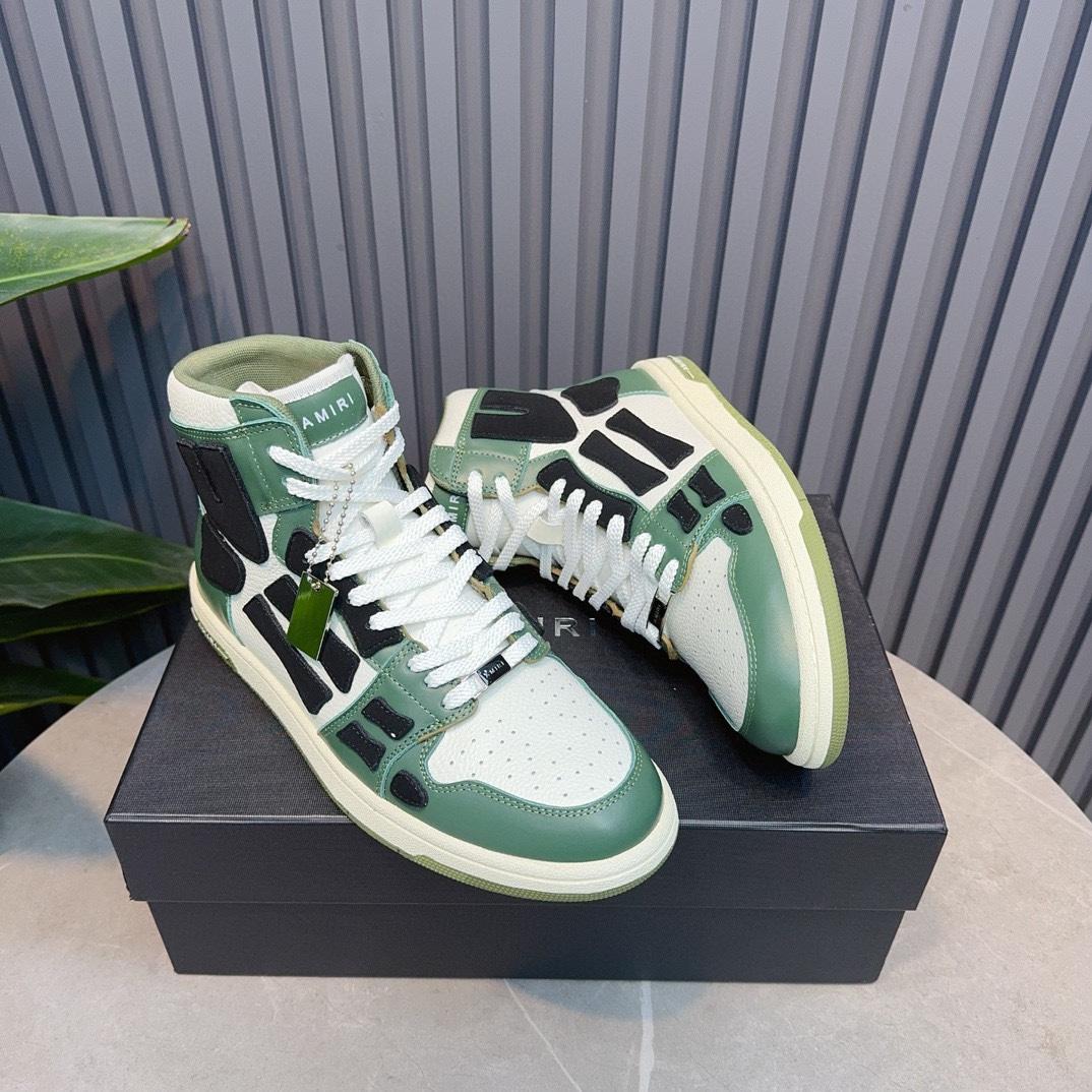 Amiri Leather-Textile High-Top Sneakers - FashionPlug