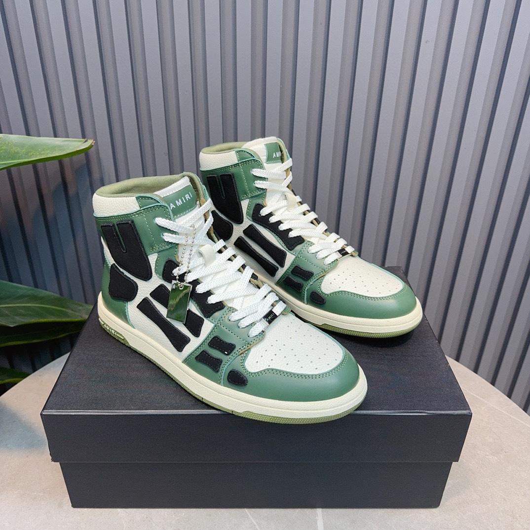 Amiri Leather-Textile High-Top Sneakers - FashionPlug