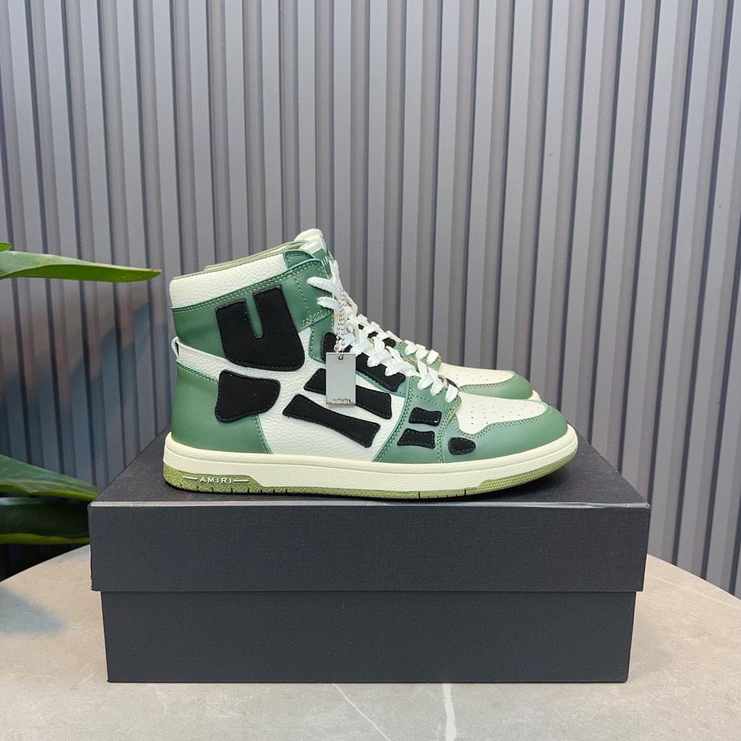 Amiri Leather-Textile High-Top Sneakers - FashionPlug