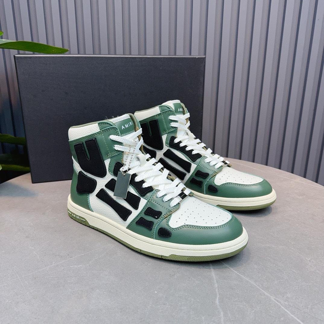 Amiri Leather-Textile High-Top Sneakers - FashionPlug