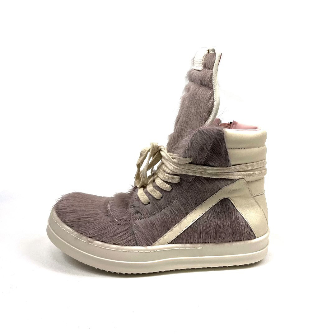Rick Owens Geobasket Cow Fur Pale Pink Boots - FashionPlug