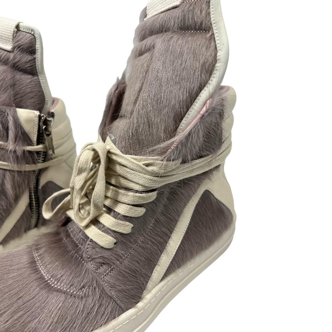 Rick Owens Geobasket Cow Fur Pale Pink Boots - FashionPlug