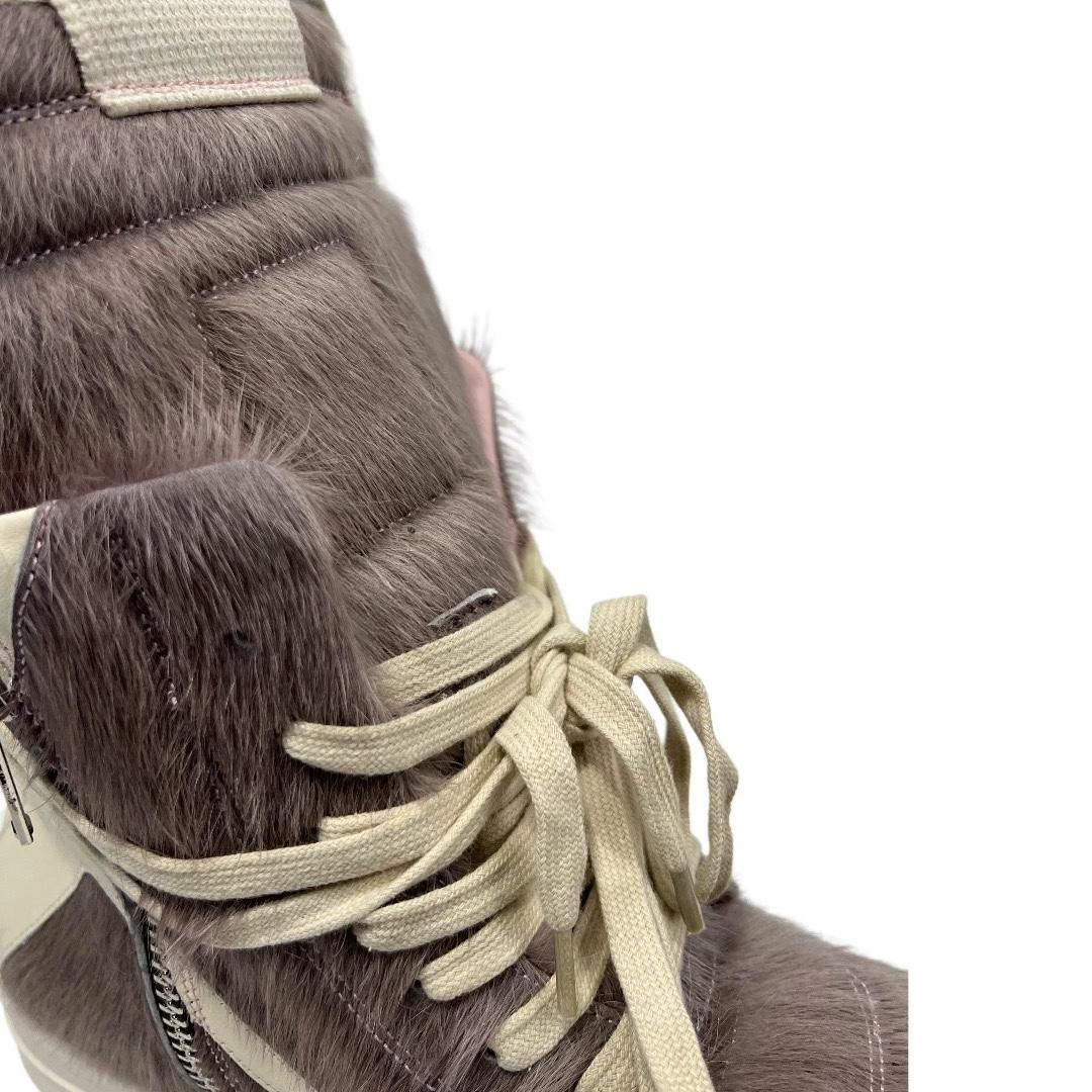 Rick Owens Geobasket Cow Fur Pale Pink Boots - FashionPlug