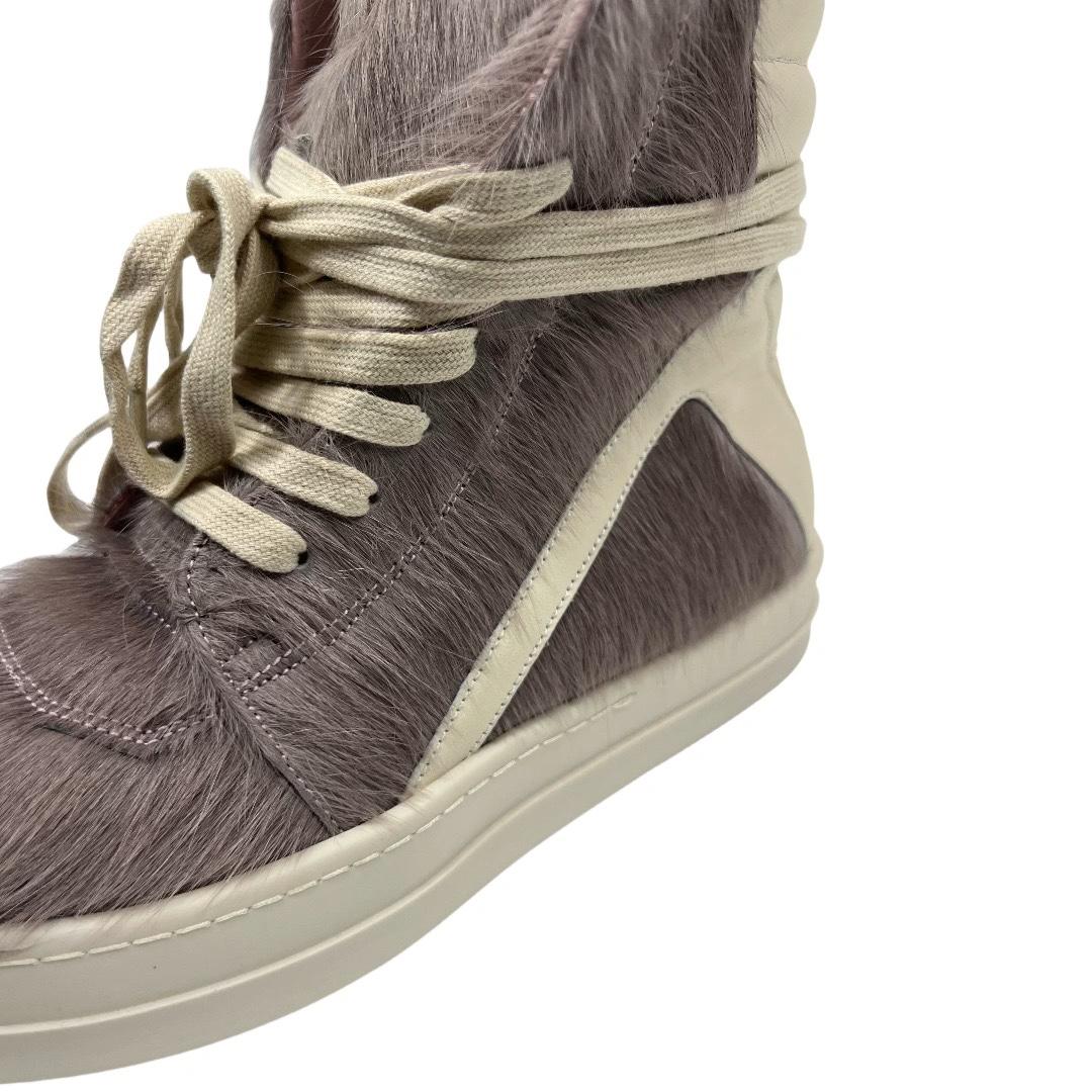 Rick Owens Geobasket Cow Fur Pale Pink Boots - FashionPlug