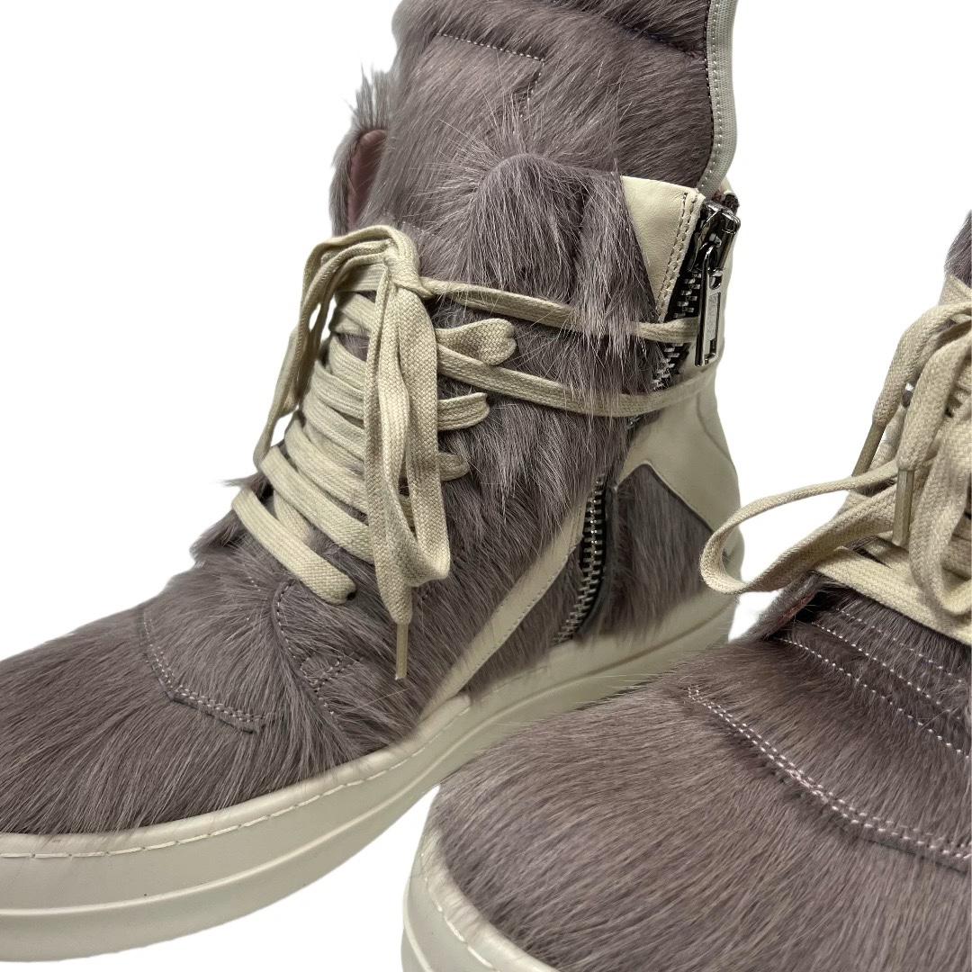 Rick Owens Geobasket Cow Fur Pale Pink Boots - FashionPlug