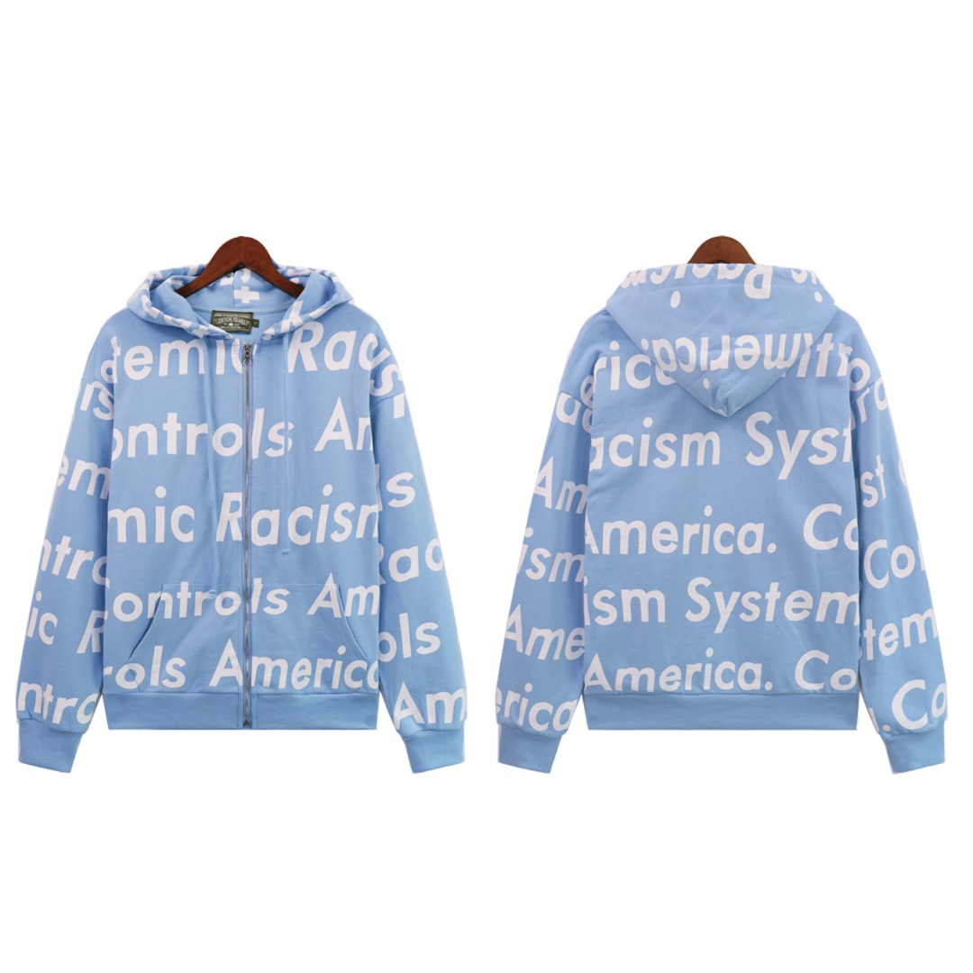 Denim Tears x Arthur Jafa Systemic Racism Controls America Zip Up Hoodie - FashionPlug