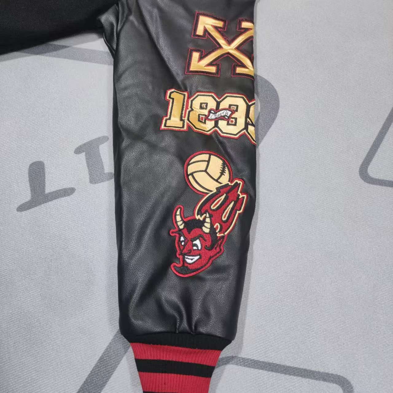 Off-White x Ac Milan 125th Anniversary Embroidered Varsity Jacket - FashionPlug