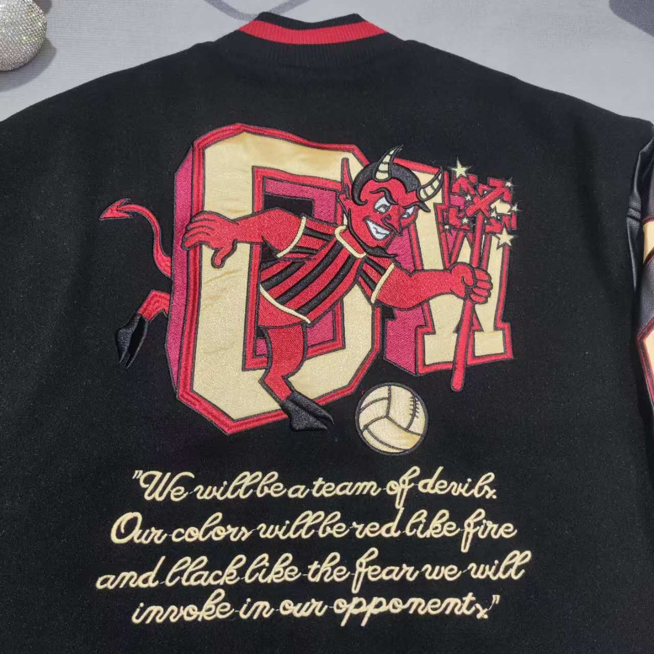 Off-White x Ac Milan 125th Anniversary Embroidered Varsity Jacket - FashionPlug