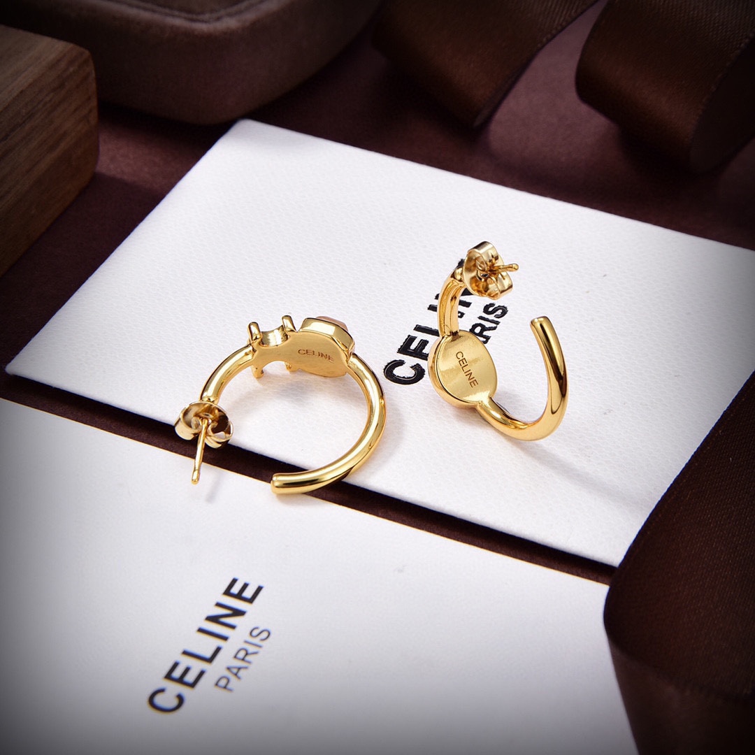 Celine Triomphe Indie Hoops In Brass With Gold Finish,Rutilated Quartz And Pink - FashionPlug