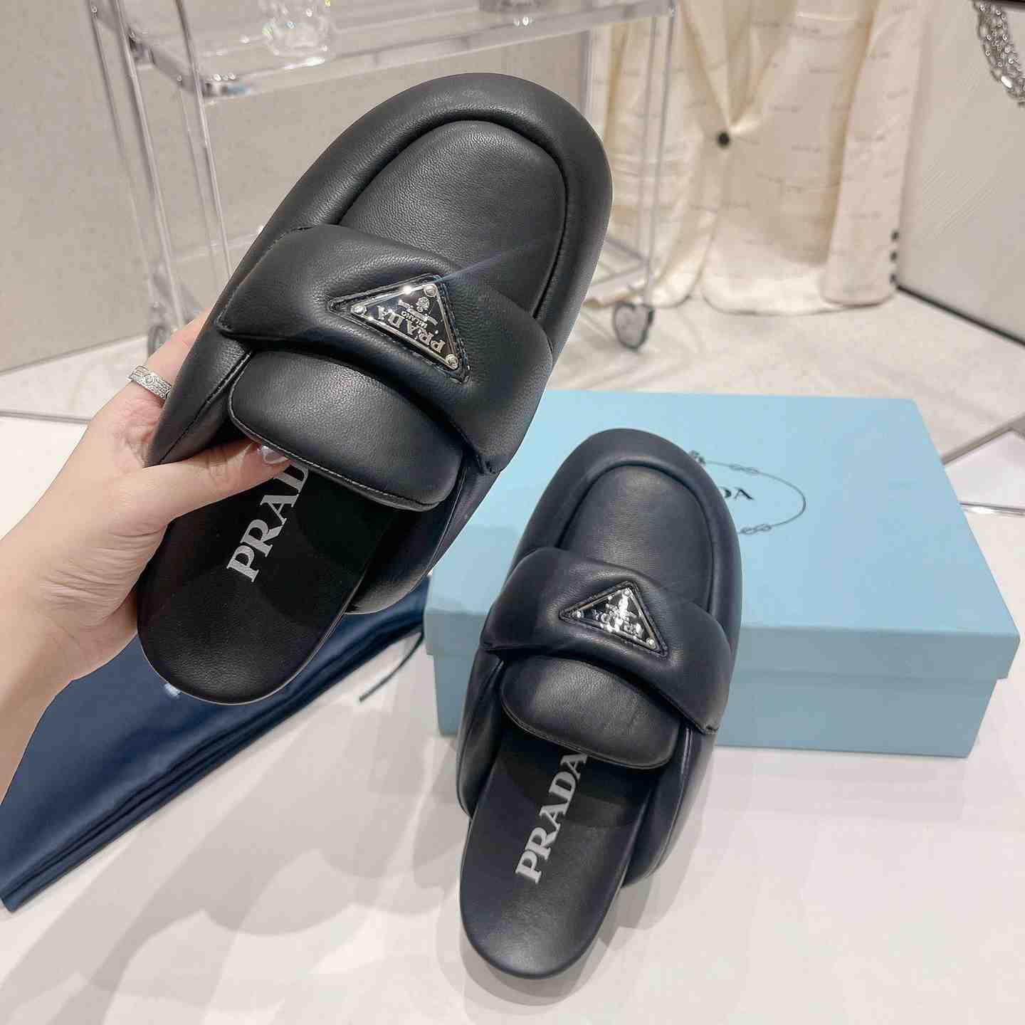 Prada Soft Padded Nappa Leather Sabots - FashionPlug