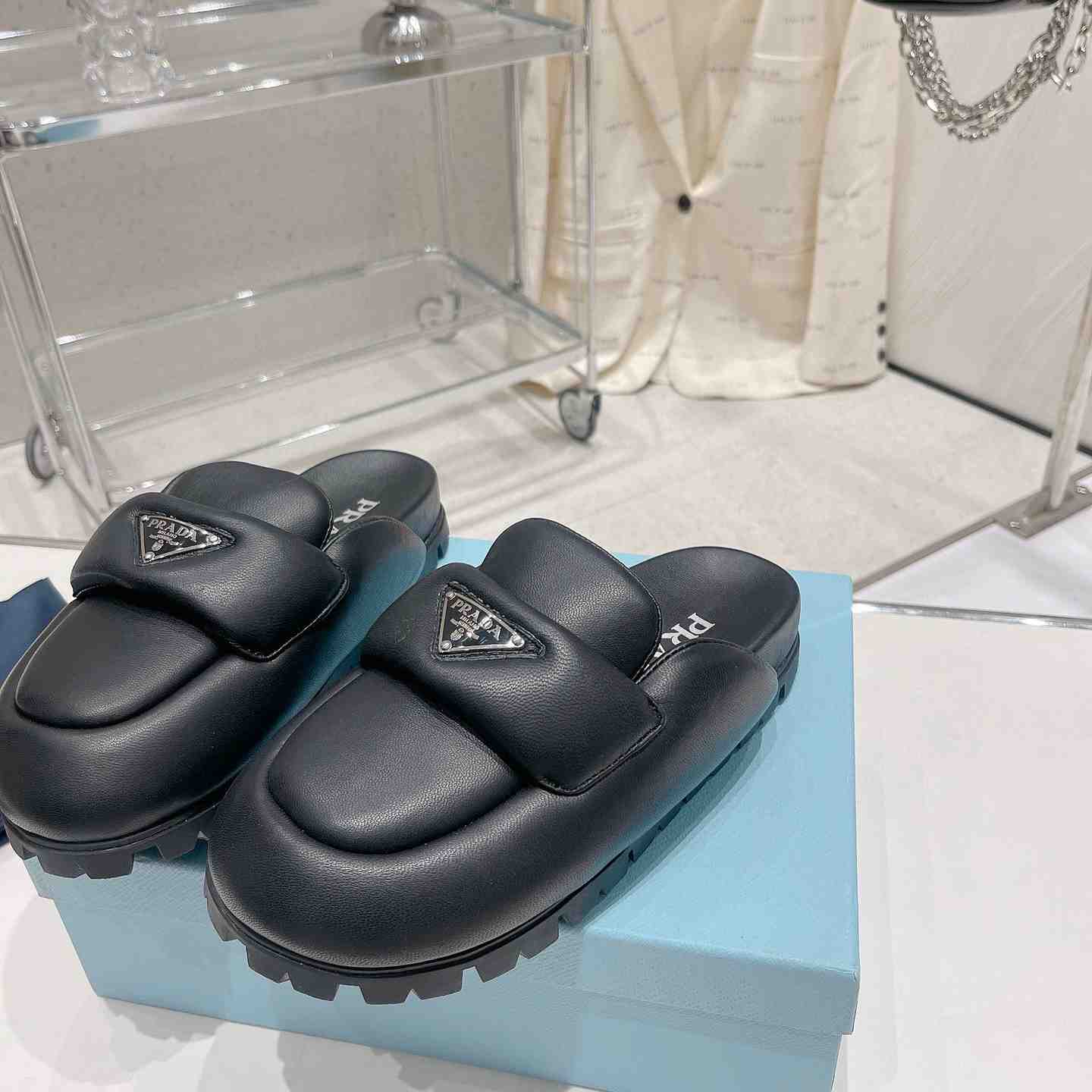 Prada Soft Padded Nappa Leather Sabots - FashionPlug
