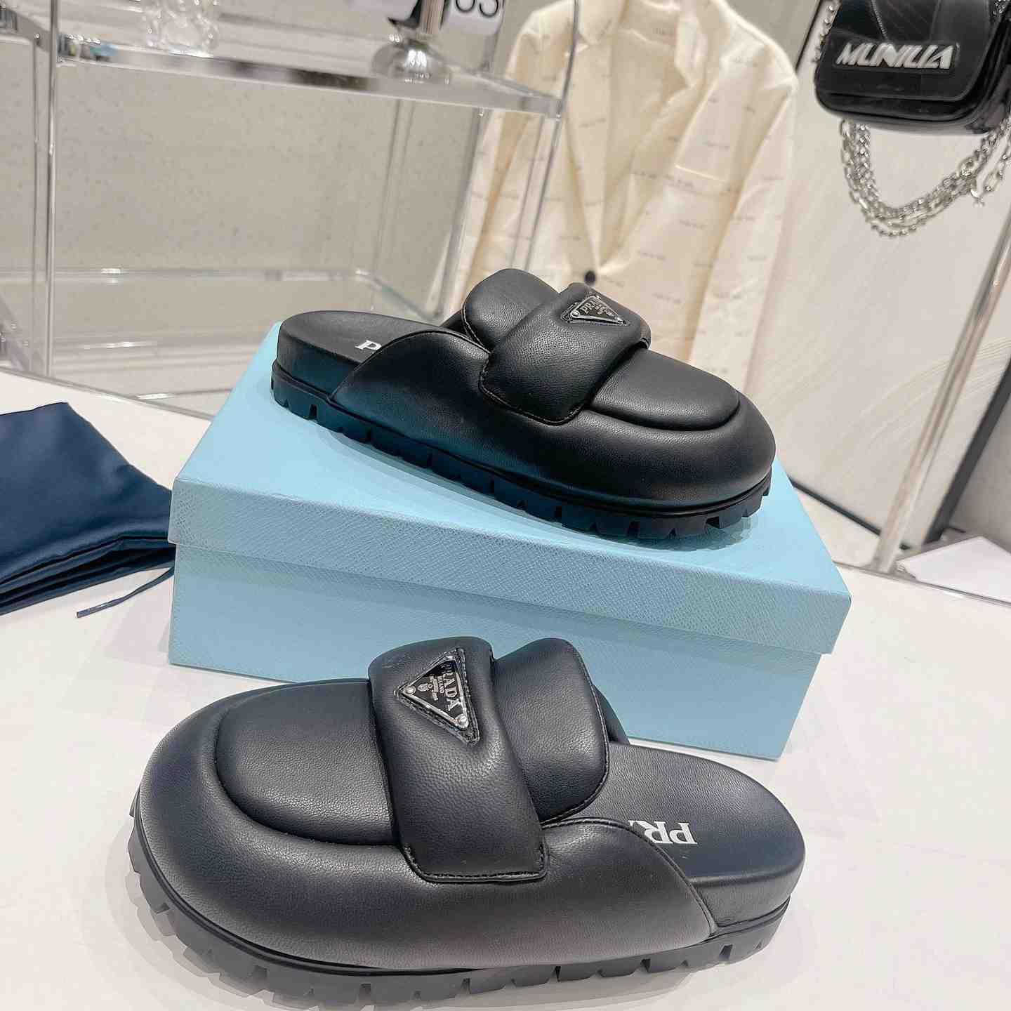 Prada Soft Padded Nappa Leather Sabots - FashionPlug
