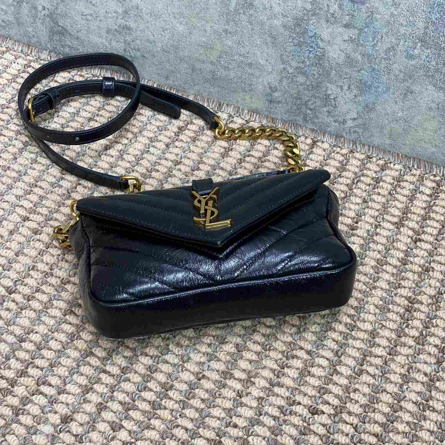 Saint Laurent College Mini Chain Bag In Shiny Crackled Leather - FashionPlug