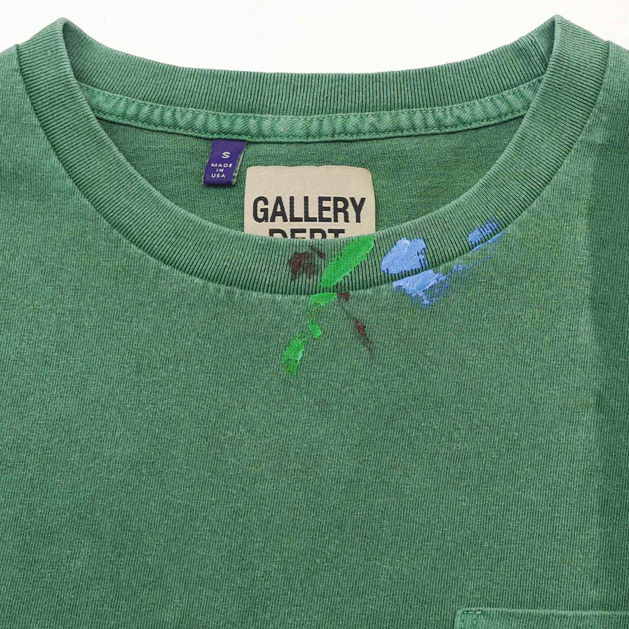 Gallery Dept Vintage Green Paint Splatter Logo T-Shirt - FashionPlug