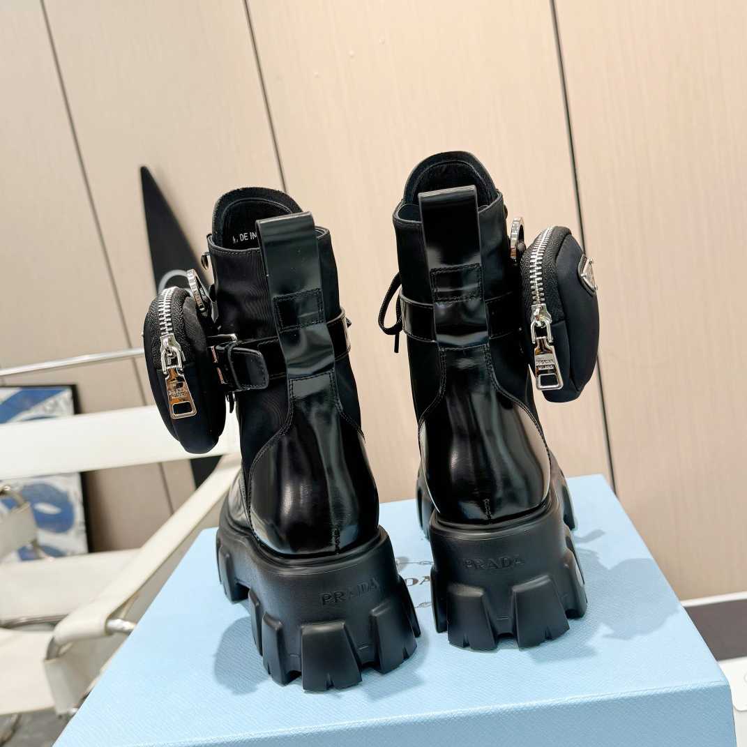 Prada Monolith Leather And Nylon Fabric Boots - FashionPlug
