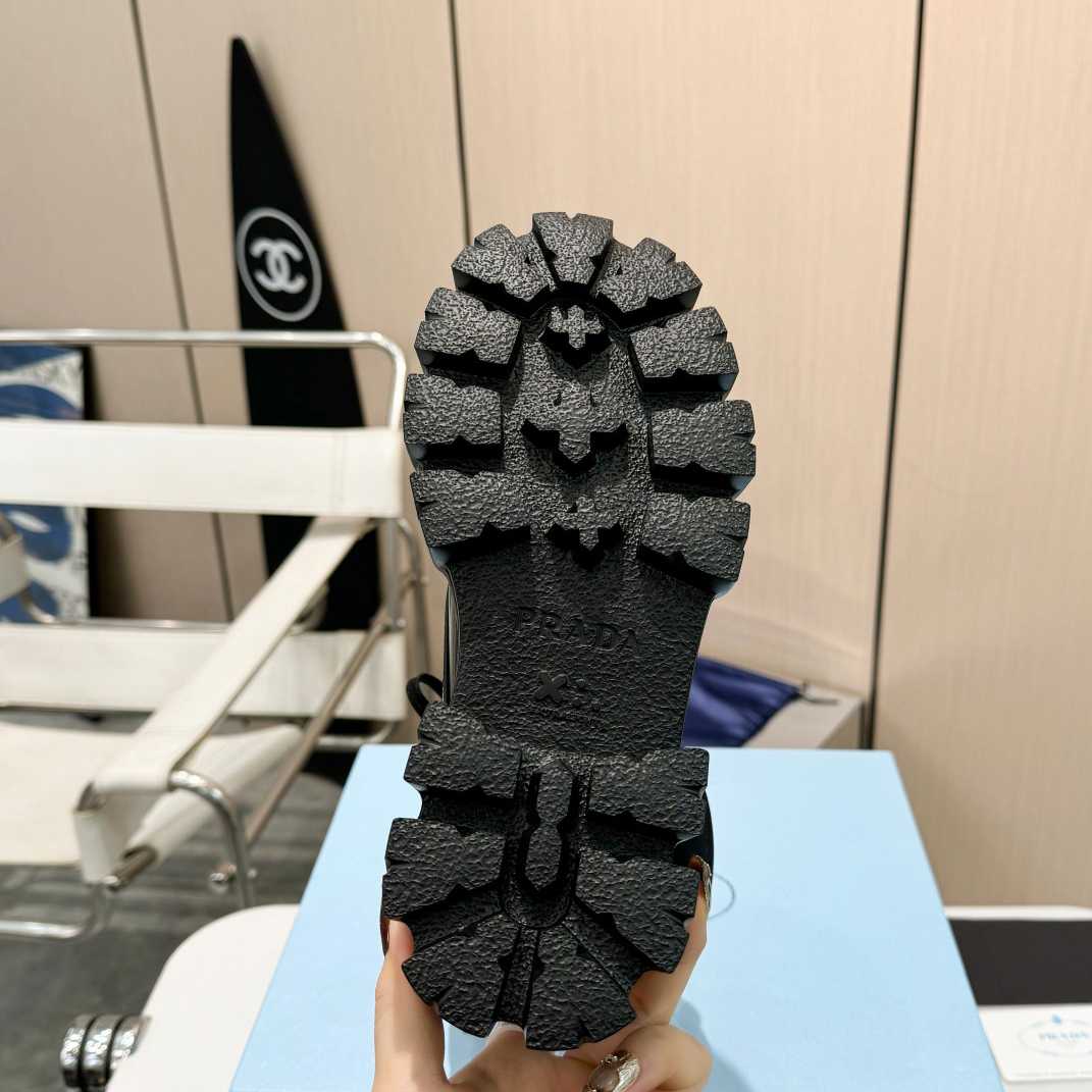 Prada Monolith Leather And Nylon Fabric Boots - FashionPlug