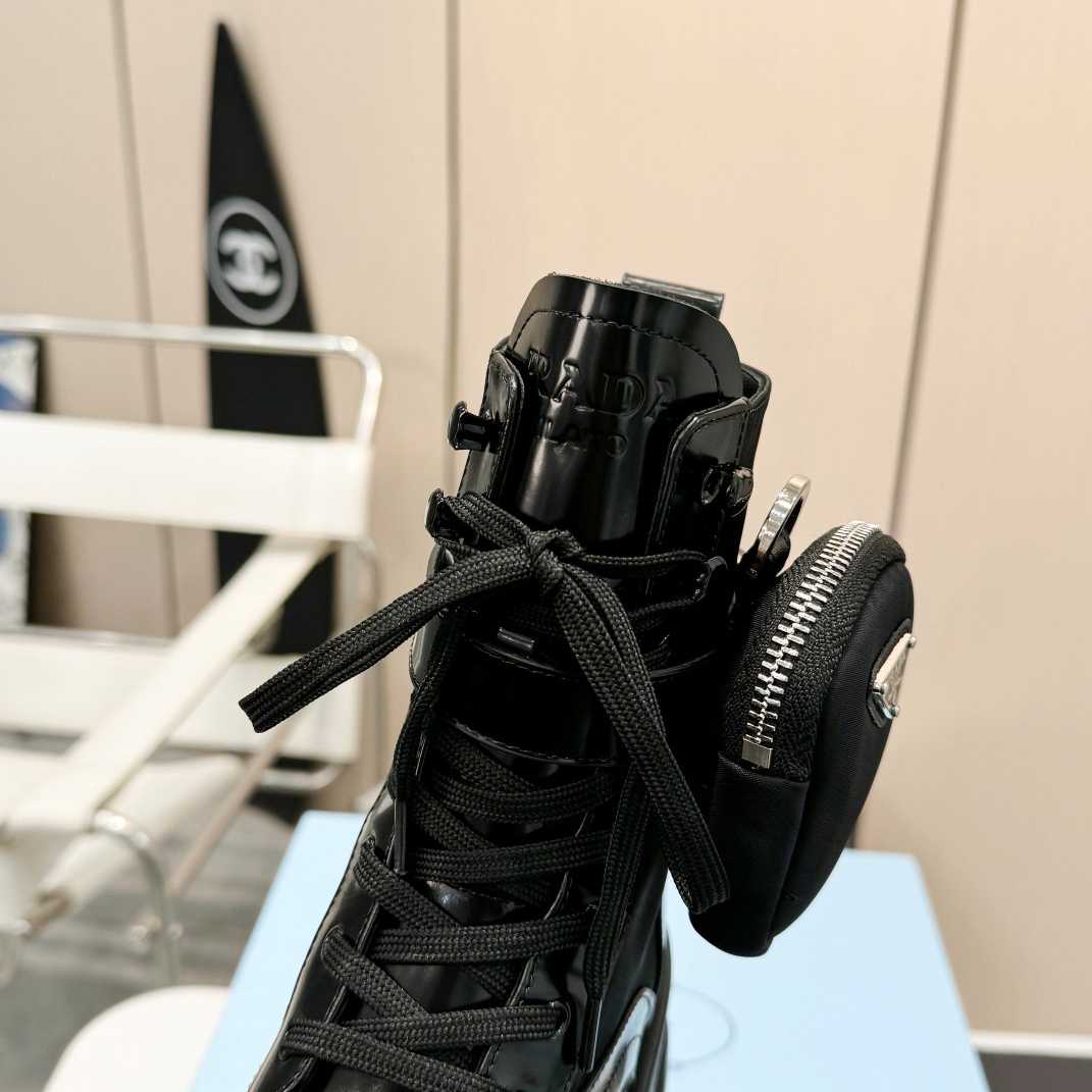 Prada Monolith Leather And Nylon Fabric Boots - FashionPlug