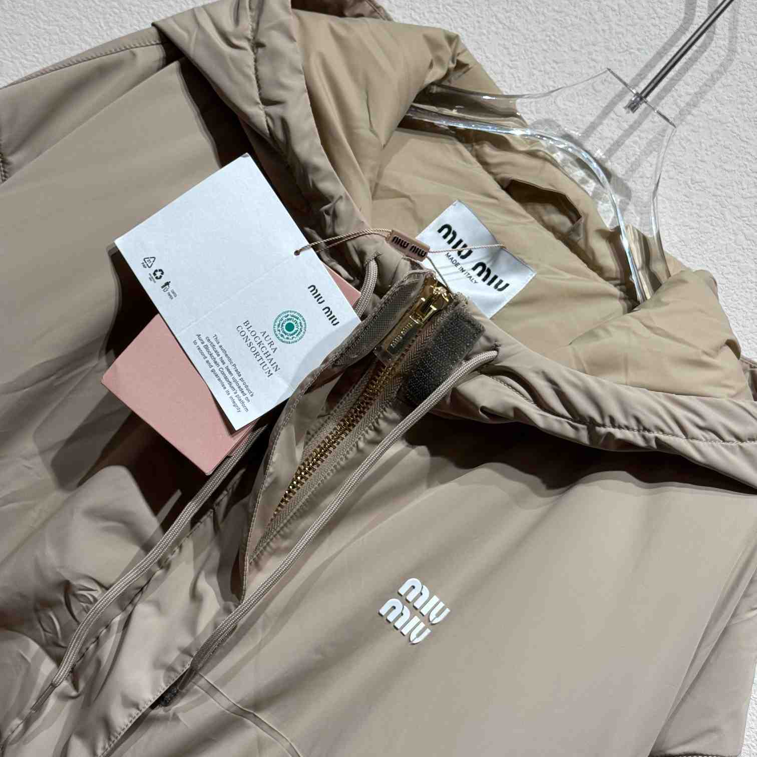 Miu Miu Drawstring Hooded Down Jacket - FashionPlug