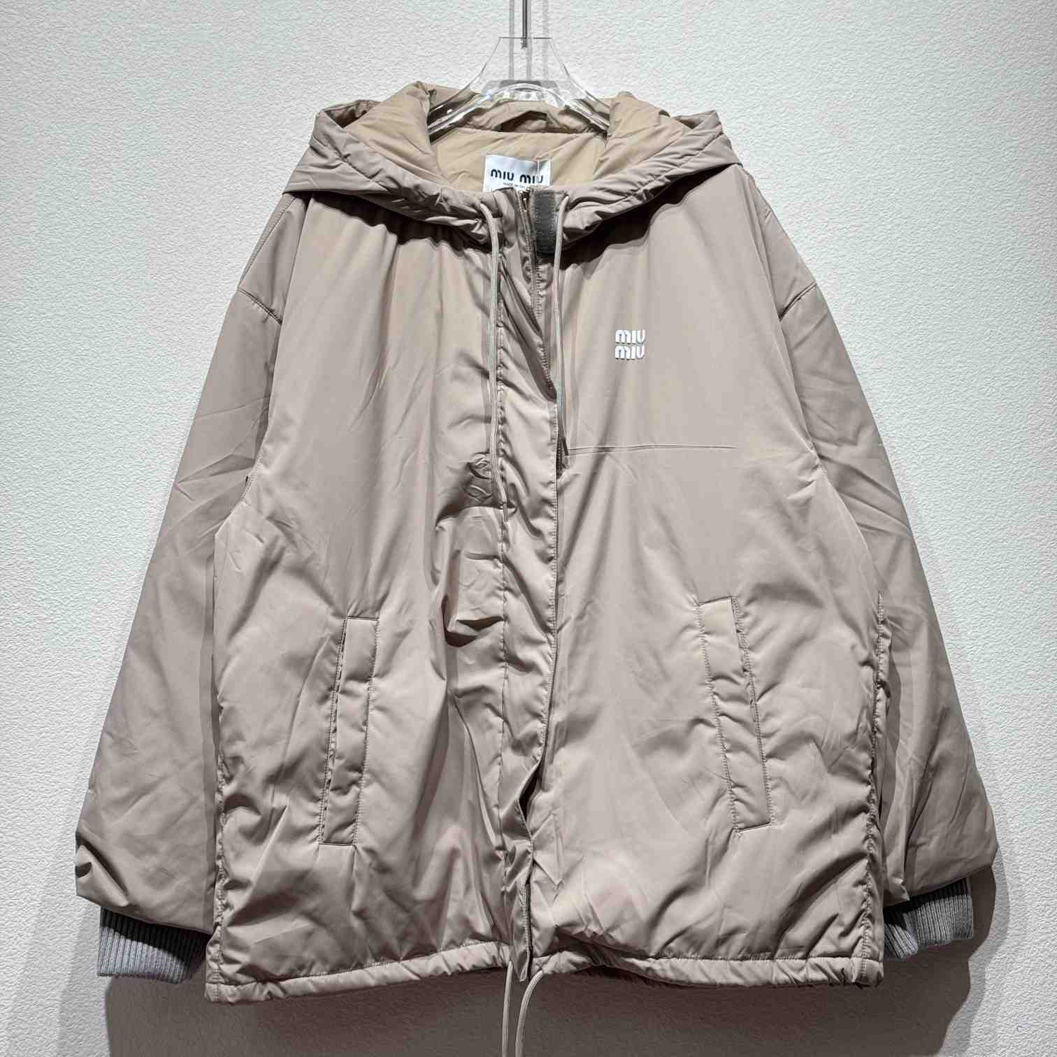 Miu Miu Drawstring Hooded Down Jacket - FashionPlug