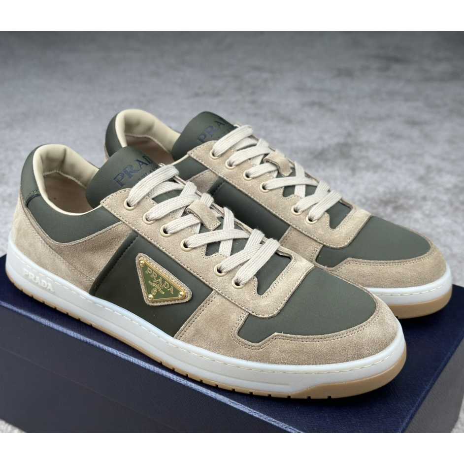 Prada Downtown Suede And Re-Nylon Sneakers - FashionPlug