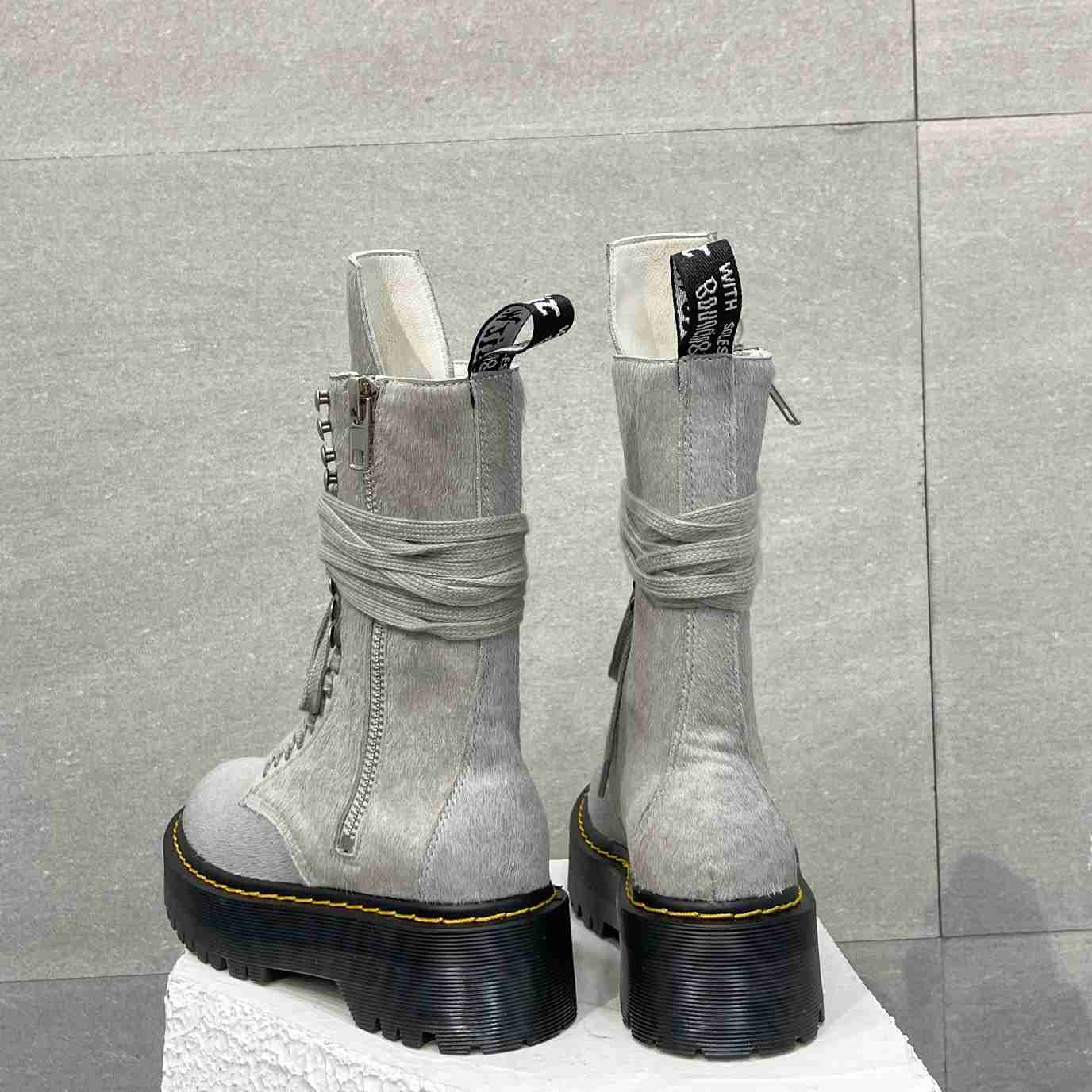 Rick Owens x Dr Martens Calf-hair Quad-sole Boots - FashionPlug