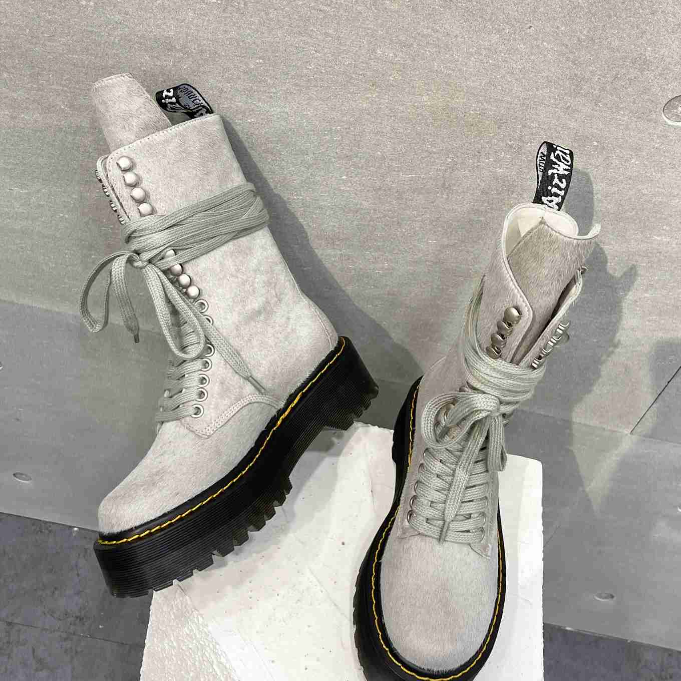 Rick Owens x Dr Martens Calf-hair Quad-sole Boots - FashionPlug