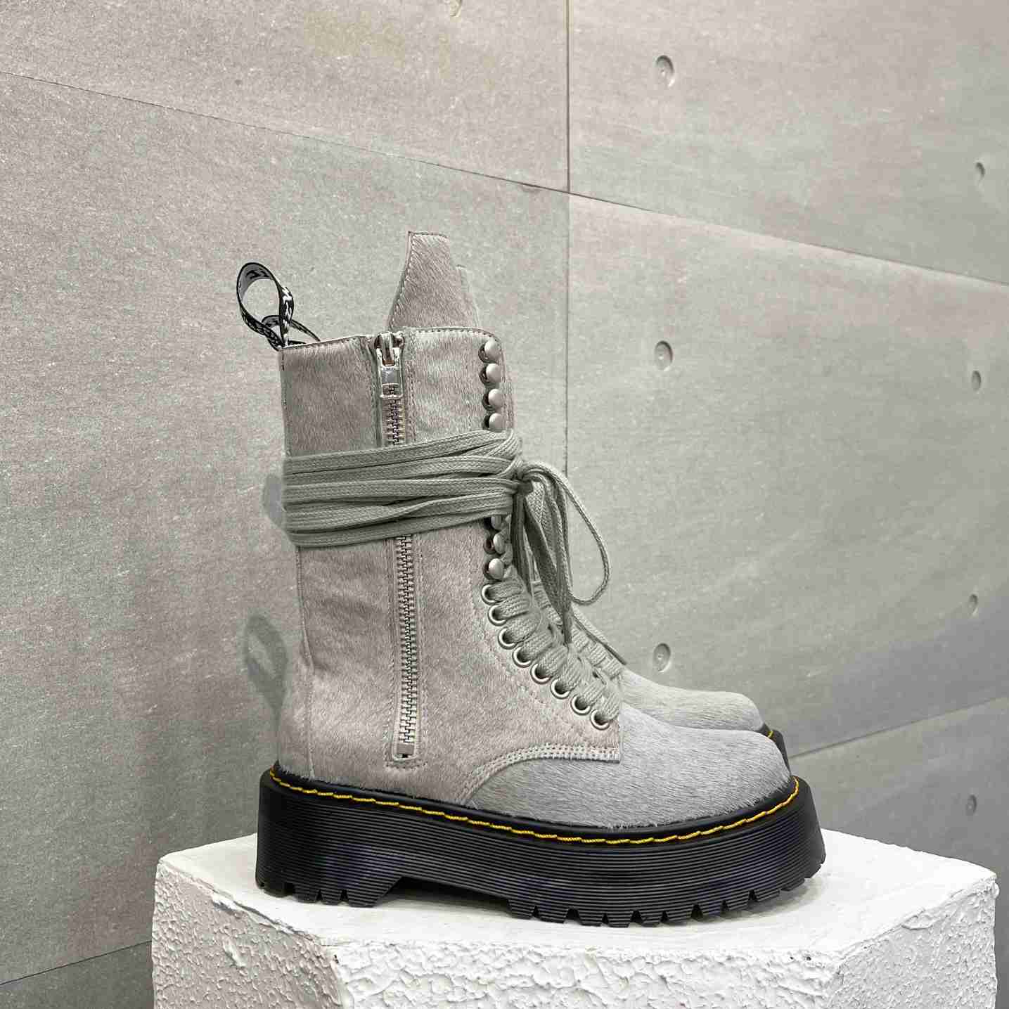 Rick Owens x Dr Martens Calf-hair Quad-sole Boots - FashionPlug