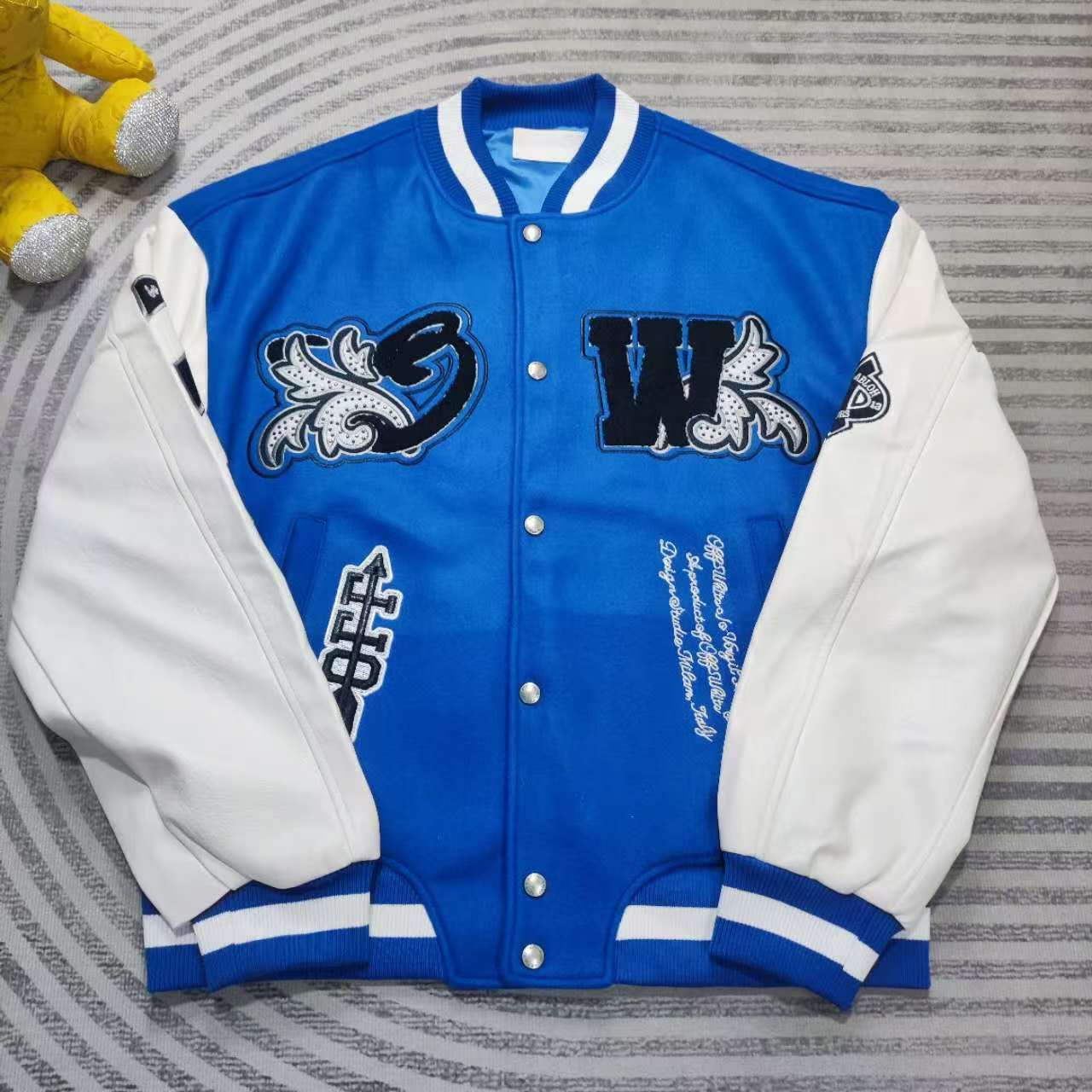 Off-White Royal Logo-appliqué Varsity Jacket - FashionPlug