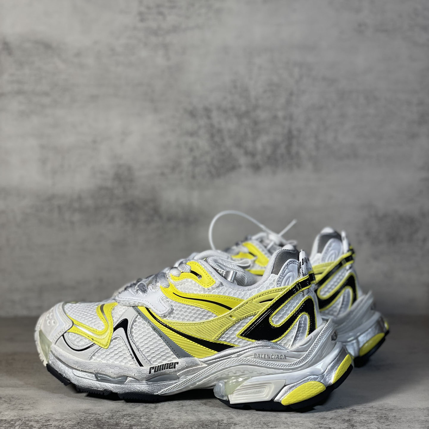 Balenciaga Runner 2.0 Sneaker In White, Yellow And Black Mesh And Polyurethane - FashionPlug