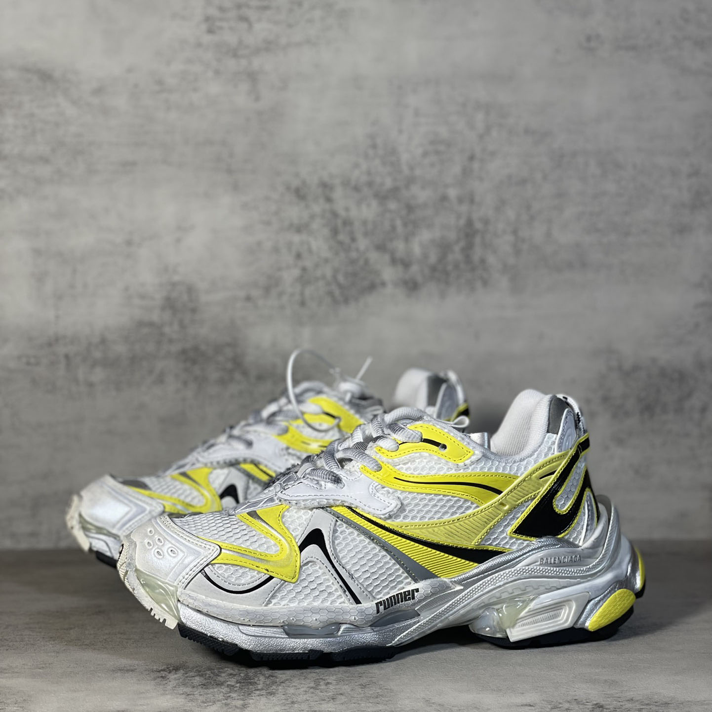 Balenciaga Runner 2.0 Sneaker In White, Yellow And Black Mesh And Polyurethane - FashionPlug