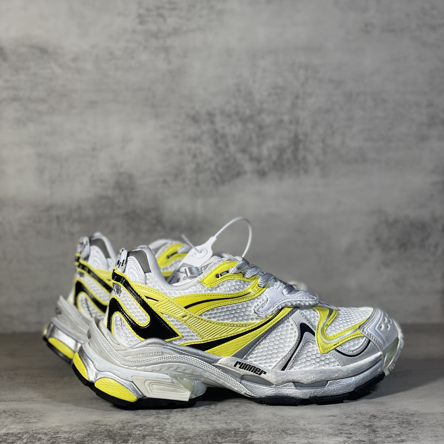 Balenciaga Runner 2.0 Sneaker In White, Yellow And Black Mesh And Polyurethane - FashionPlug
