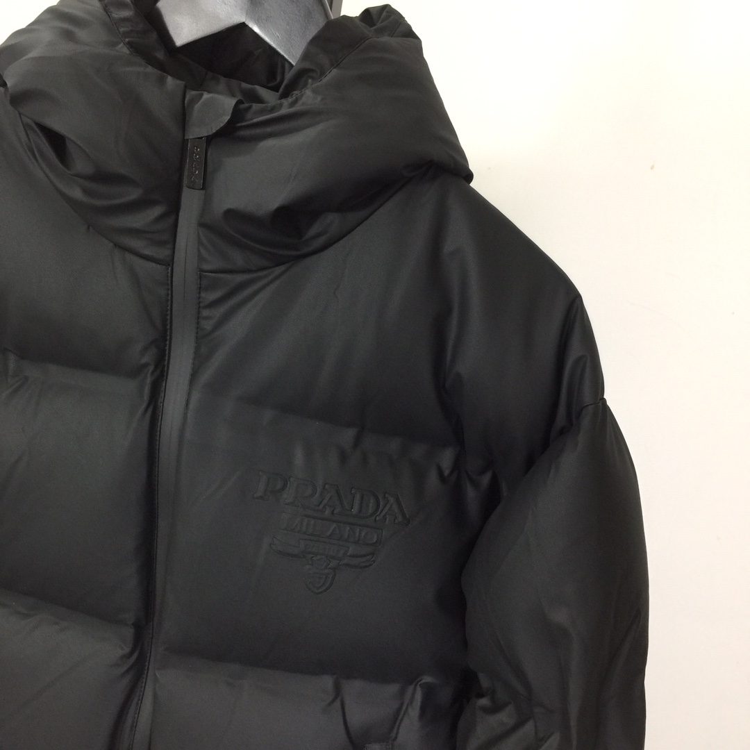 Prada Black Hooded Puffer Jacket - FashionPlug