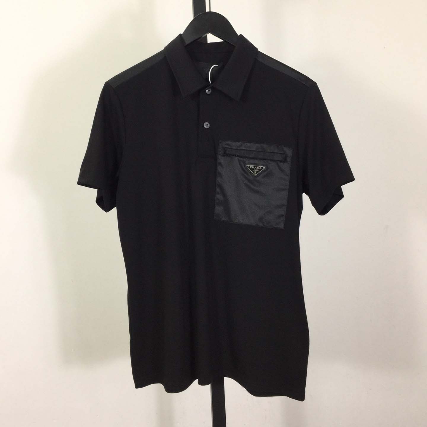Prada Stretch Cotton Polo Shirt With Re-Nylon Details - FashionPlug