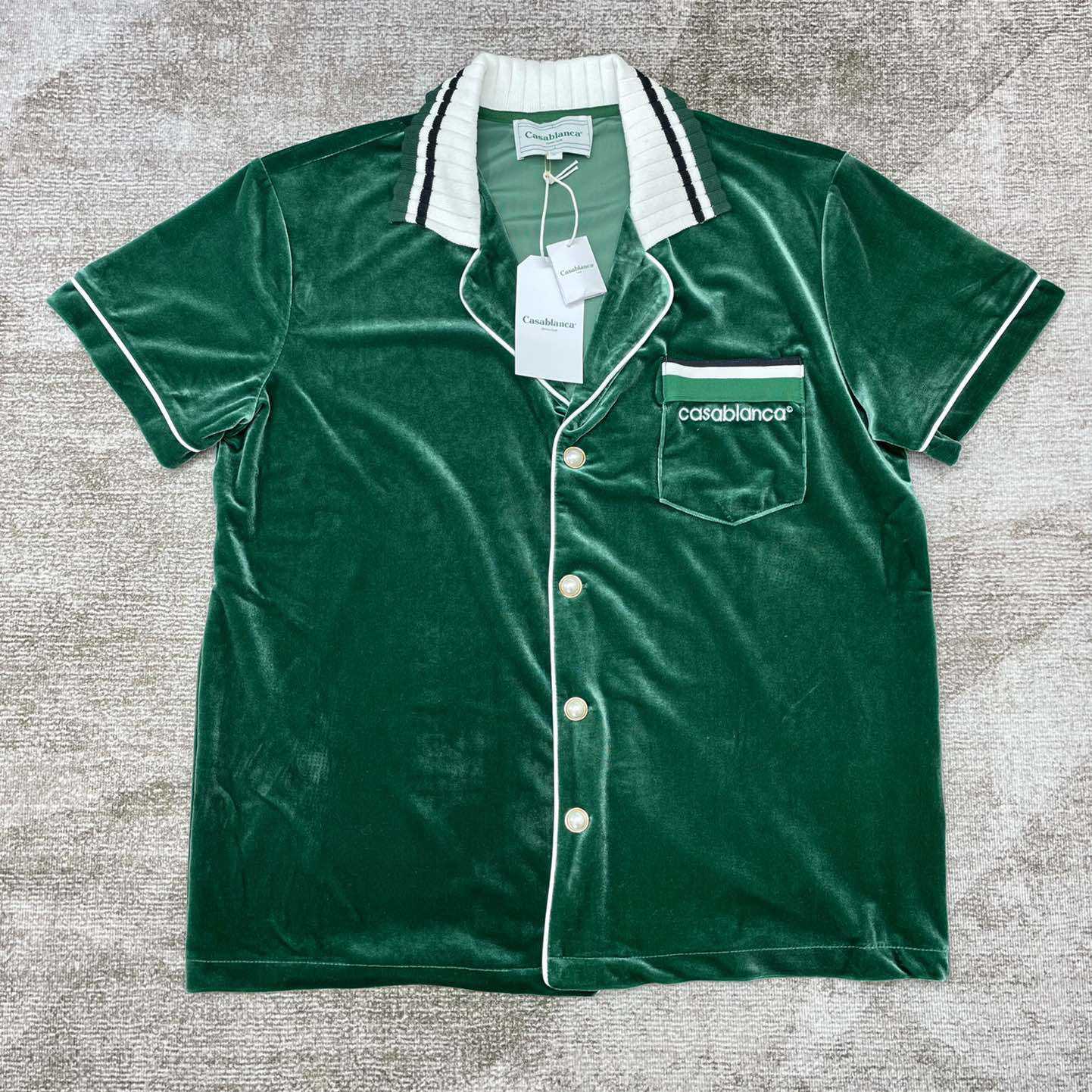 Casablanca Short-Sleeve Velour Shirt 'Evergreen'   c931 - FashionPlug