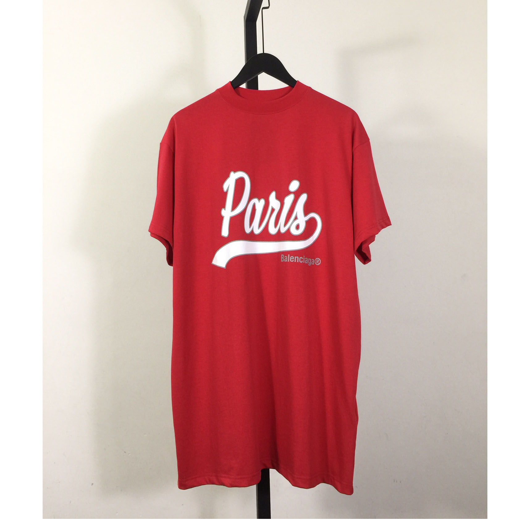 Balenciaga Red White Paris Logo Printed Cotton T-shirt - FashionPlug