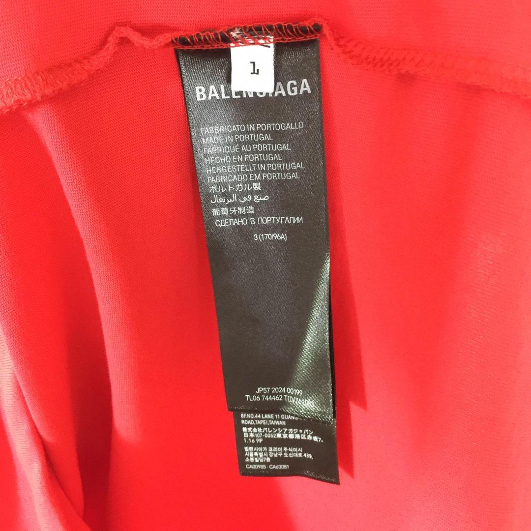 Balenciaga Red White Paris Logo Printed Cotton T-shirt - FashionPlug