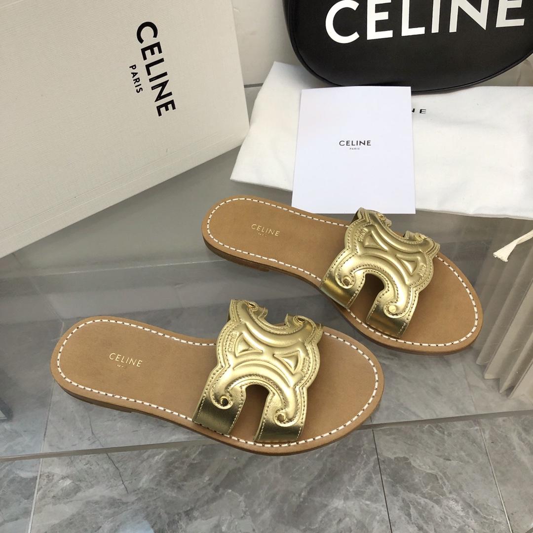 Celine Triomphe Mule In Metalized Calfskin - FashionPlug