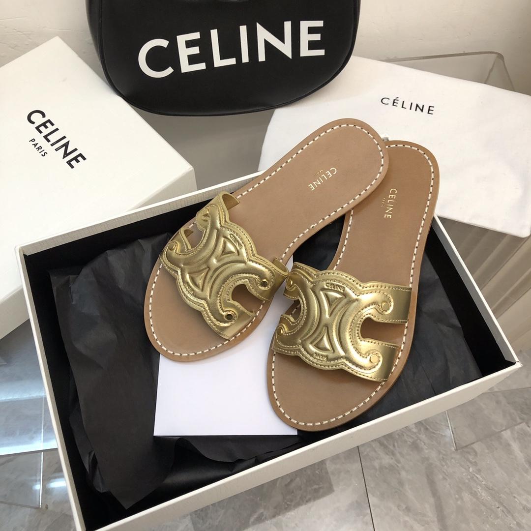 Celine Triomphe Mule In Metalized Calfskin - FashionPlug