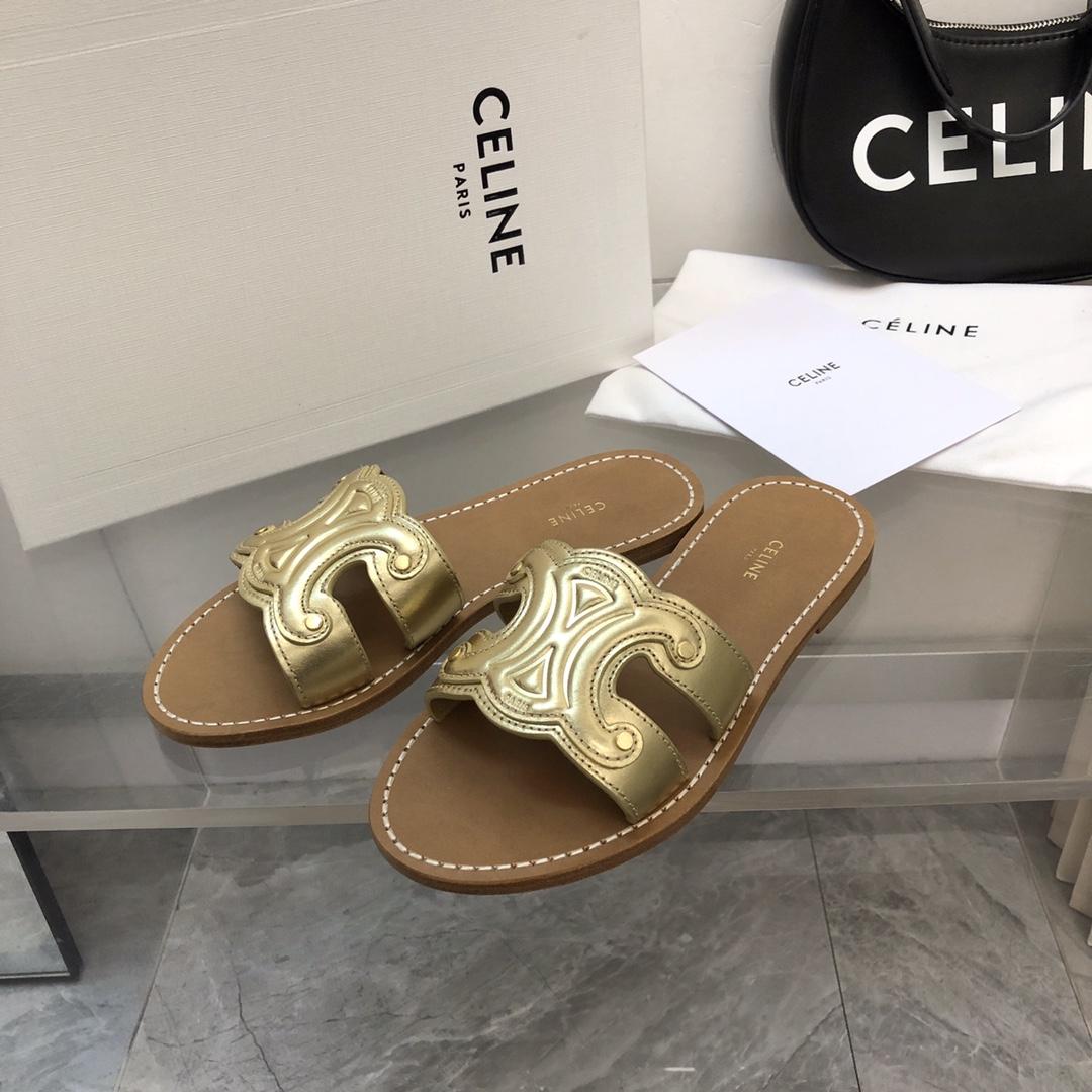 Celine Triomphe Mule In Metalized Calfskin - FashionPlug