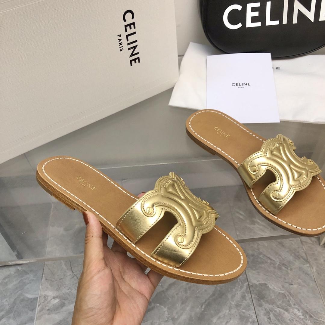 Celine Triomphe Mule In Metalized Calfskin - FashionPlug