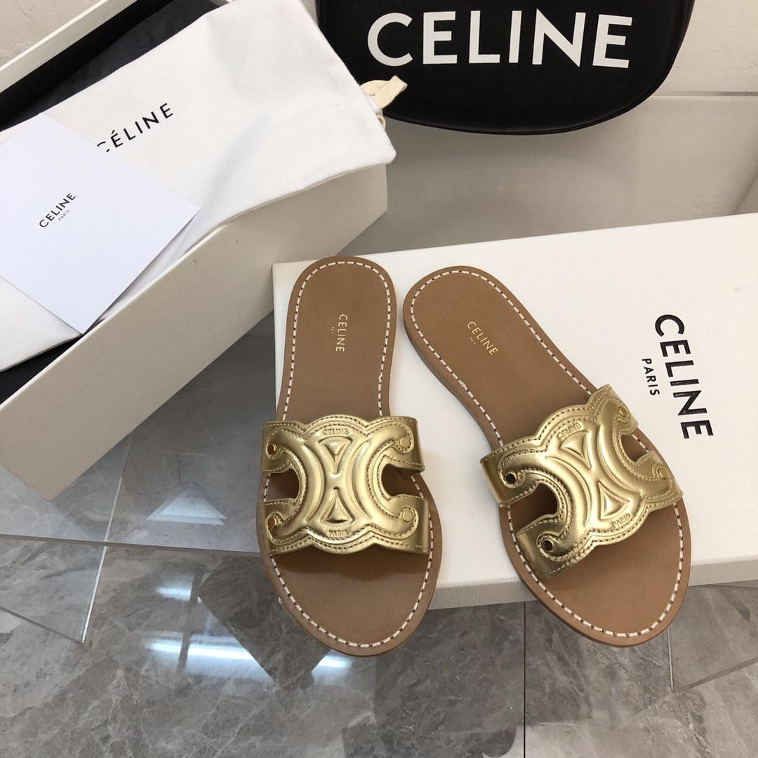 Celine Triomphe Mule In Metalized Calfskin - FashionPlug