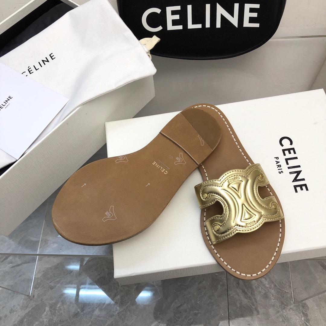 Celine Triomphe Mule In Metalized Calfskin - FashionPlug